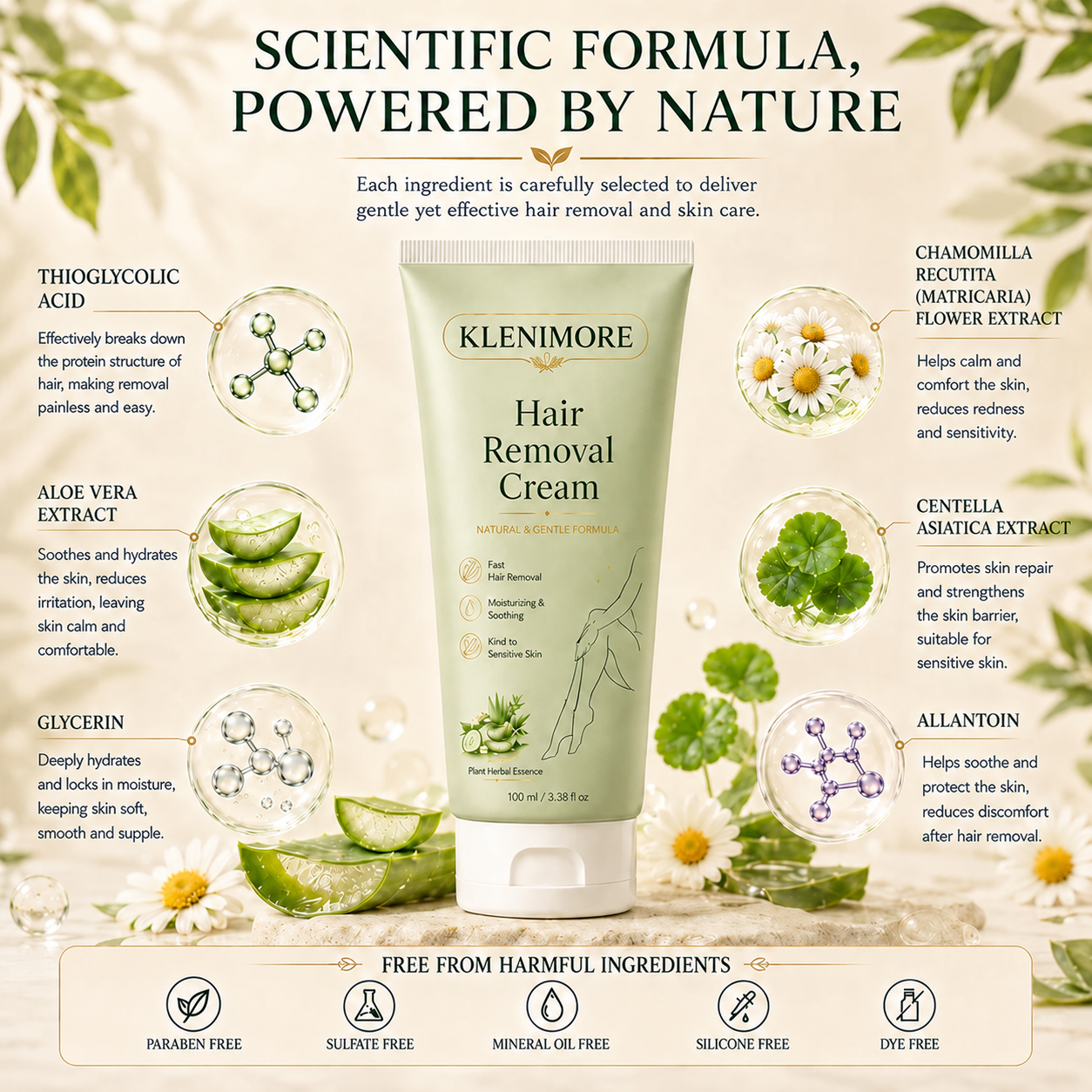 KLENIMORE | Painless Depilatory Cream – No Razor Bumps, No Harsh Odor