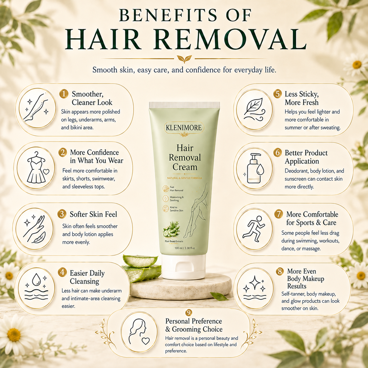 KLENIMORE | Painless Depilatory Cream – No Razor Bumps, No Harsh Odor